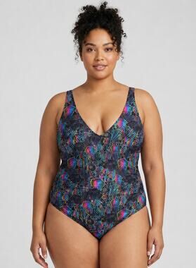 Meundies One Piece V-Neck Swimsuit Electric Reef Womens Plus Size 4X New
